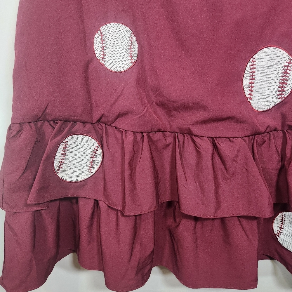 Maroon Baseball Print Ruffle Mini Dress - Picture 5 of 12